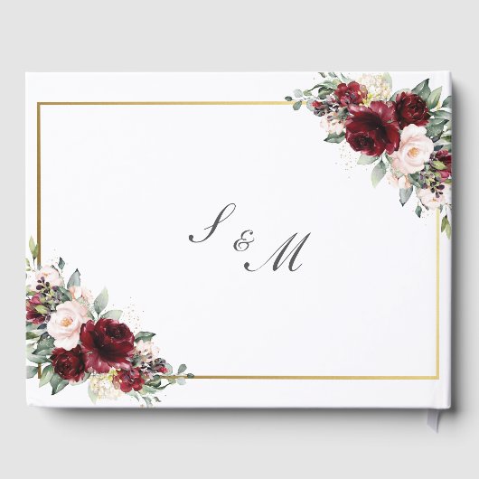 バーガンディ赤面ピンクフローラグリーン結婚リー ゲストブック (裏面)