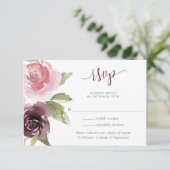 バーガンディ赤面ピンクフローラ水彩結婚式RSVP エンクロージャーカード (スタンド正面)