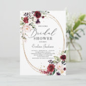 バーガンディ赤面ピンクフローラ金ゴールド緑ブライダル 招待状 (スタンド正面)