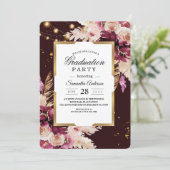バーガンディ赤面ピンクフローラ&金ゴールドフレーム&ライト 招待状 (スタンド正面)