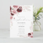 バーガンディ赤面ピンクローゼスフローラカップルシャワー 招待状 (スタンド正面)