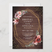 バーガンディ赤面ピンクローゼズバーンウッドブライダルシャワー 招待状 (正面)