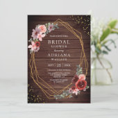 バーガンディ赤面ピンクローゼズバーンウッドブライダルシャワー 招待状 (スタンド正面)