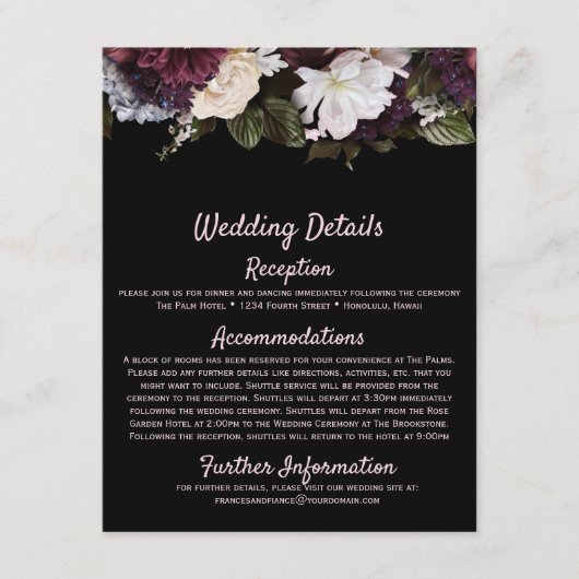 バーガンディ赤面ピンク結婚フローラのエンクロージャカード エンクロージャーカード (正面)