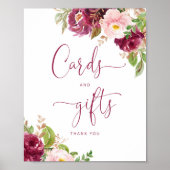 バーガンディ赤面ピンク金ゴールドフォイルカードとギフト ポスター (正面)