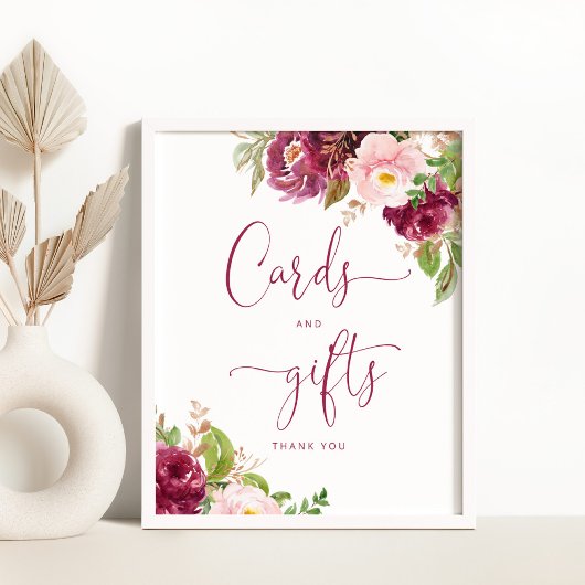 バーガンディ赤面ピンク金ゴールドフォイルカードとギフト ポスター