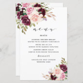 バーガンディ赤面ピンク金ゴールド結婚フローラのメニューカード (正面/裏面)