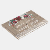 バーガンディ赤面フラワーズレースウッド結婚ズ ゲストブック (コーナー)