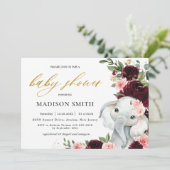 バーガンディ赤面フローラエレファントベビーシャワー 招待状 (スタンド正面)