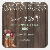 バーガンディ赤面フローラカウボーイブーツ私はBBQを行った後 スクエアシール (正面)