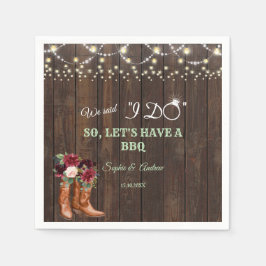 バーガンディ赤面フローラカウボーイブーツ私はBBQを行った後 スタンダードカクテルナプキン