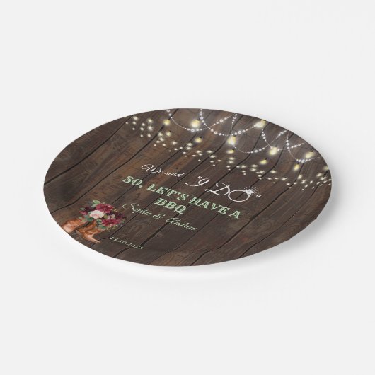 バーガンディ赤面フローラカウボーイブーツ私はBBQを行った後 ペーパープレート (アングル)