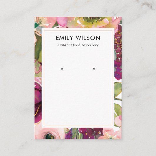 バーガンディ赤面フローラスタッドイヤリング表示カード 名刺 (正面)