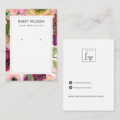 バーガンディ赤面フローラスタッドイヤリング表示カード 名刺 (正面/裏面)