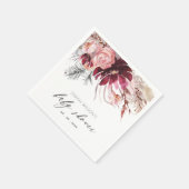 バーガンディ赤面フローラパンパスグラスベイビーシャワー スタンダードカクテルナプキン (角)