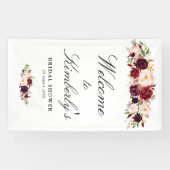 バーガンディ赤面フローラブライダルシャワーウェルカムサイン 横断幕 (横)