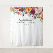 バーガンディ赤面フローラブライダルシャワーフォトブース タペストリー (正面)