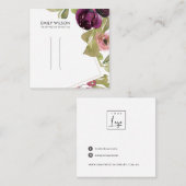 バーガンディ赤面フローラヘアクリップ表示カード スクエア名刺 (正面/裏面)