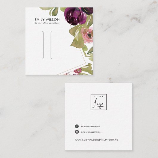 バーガンディ赤面フローラヘアクリップ表示カード スクエア名刺 (正面/裏面)