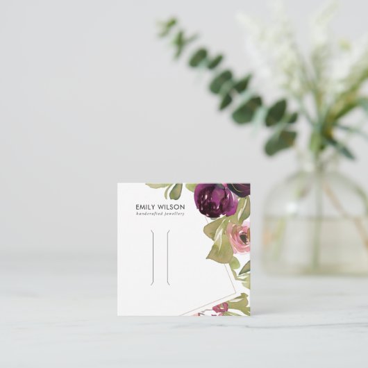バーガンディ赤面フローラヘアクリップ表示カード スクエア名刺 (スタンド正面)