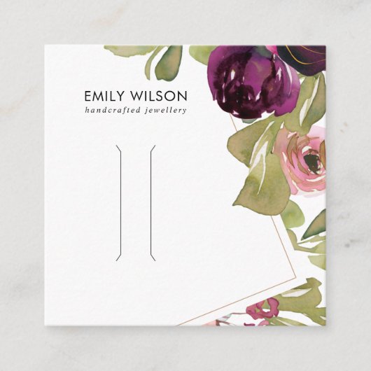 バーガンディ赤面フローラヘアクリップ表示カード スクエア名刺 (正面)