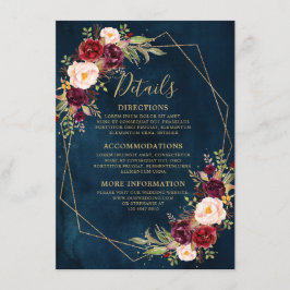 バーガンディ赤面フローラモダン幾何詳細 エンクロージャーカード