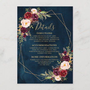 バーガンディ赤面フローラモダン幾何詳細 エンクロージャーカード