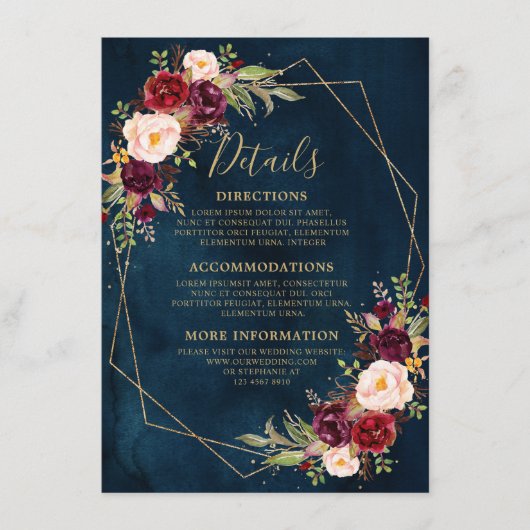 バーガンディ赤面フローラモダン幾何詳細 エンクロージャーカード (正面)