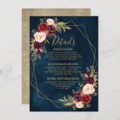 バーガンディ赤面フローラモダン幾何詳細 エンクロージャーカード (正面/裏面)