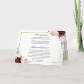 バーガンディ赤面フローラ緑の写真葬儀 プログラム (裏面)