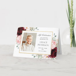 バーガンディ赤面フローラ緑の写真葬儀 プログラム