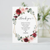 バーガンディ赤面モダン幾何ブライダルシャワー サンキューカード (スタンド正面)