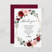 バーガンディ赤面モダン幾何ブライダルシャワー サンキューカード (正面/裏面)