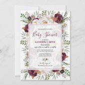 バーガンディ赤面水の色ベビーシャワー 招待状 (正面)