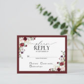 バーガンディ赤面水彩フローラ結婚式RSVPインビ インビテーションポストカード (スタンド正面)