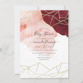 バーガンディ赤面水彩幾何学赤ちゃんシャワー 招待状 (正面)