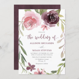 バーガンディ赤面田舎のフローラ水結婚色ズ 招待状