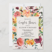 バーガンディ赤面秋フローラカップルベビーシャワー 招待状 (正面)