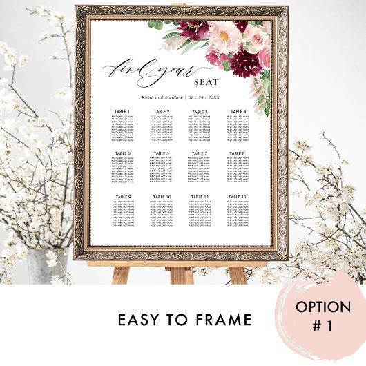 バーガンディ赤面結婚ピンクのシーティングチャート記号 ポスター