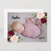バーガンディ赤面花赤ちゃんガールボーイ生まれたばかりの写真 ポストカード (正面/裏面)