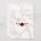 バーガンディ赤面花金ゴールド大理石40歳の誕生日 招待状 (裏面)