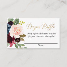 バーガンディ赤面金ゴールドフローラおむつラッフルカード