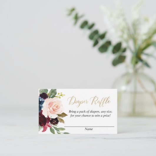 バーガンディ赤面金ゴールドフローラおむつラッフルカード エンクロージャーカード (スタンド正面)