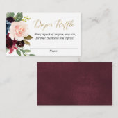 バーガンディ赤面金ゴールドフローラおむつラッフルカード エンクロージャーカード (正面/裏面)