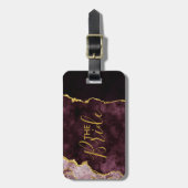 バーガンディ赤面&ゴールドフォイルアゲートマーブルザブライド ラゲッジタグ (正面縦)