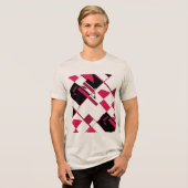 バーガンディ赤黒対角の幾何学形状 トライブレンドＴシャツ (正面全面)