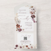 バーガンディ野草花アーチQRコードウェディングRSVP オールインワン招待状 (内側)
