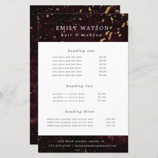 バーガンディ金ゴールドはサービスと価格フライヤーを振りかける (正面/裏面)