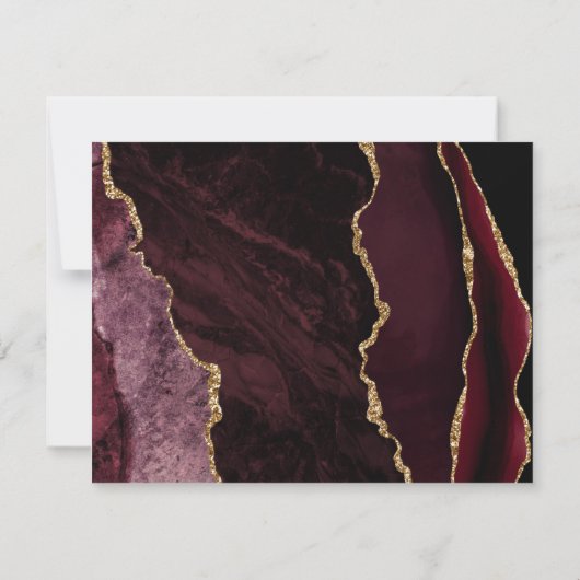 バーガンディ金ゴールドアゲイト食事オプションダークウェディングRSVP 出欠カード (裏面)