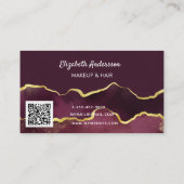 バーガンディ金ゴールドアゲーエレガントト大理石モダンQRコード 名刺 (裏面)